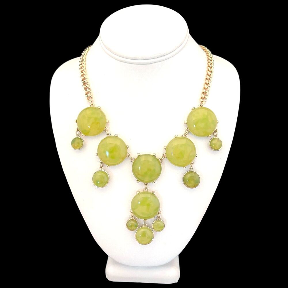 New Susan Graver Bib Necklace Green Gold Tone - 13L